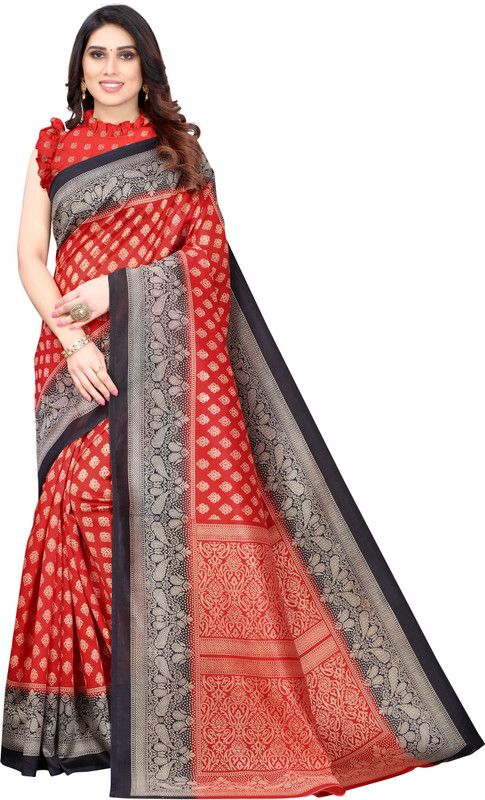 Self Design, Printed, Geometric Print Mysore Art Silk Saree  (Red)