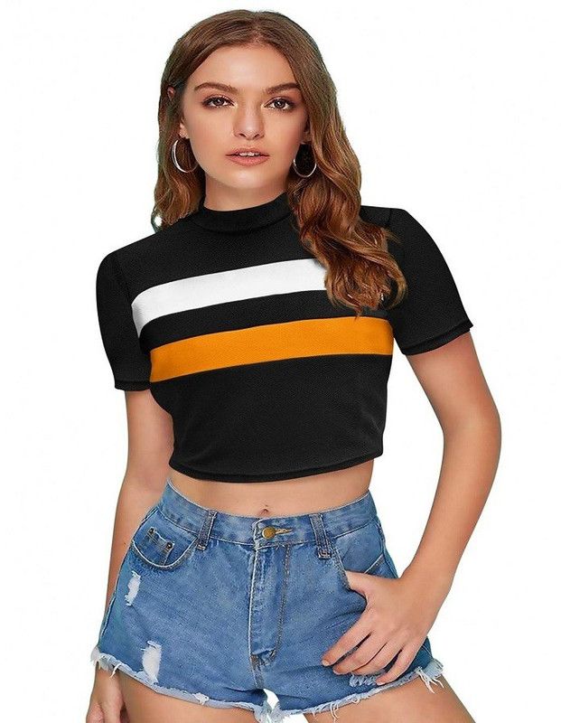 Casual Regular Sleeves Striped Women Yellow Top