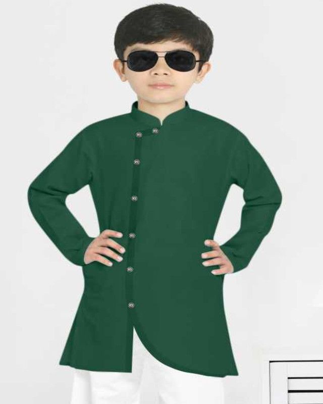 Boys Self Design Kurta  (Green)