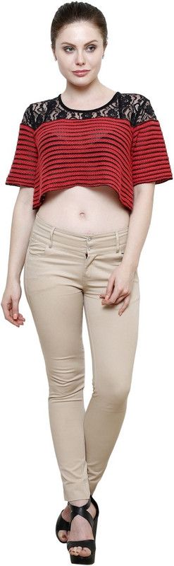 Casual Regular Sleeves Printed Women Maroon, Black Top