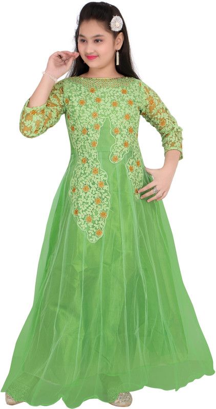 Maxi/Full Length Festive/Wedding Dress  (Green, 3/4 Sleeve)