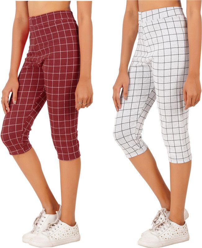 Women Maroon, Silver Capri