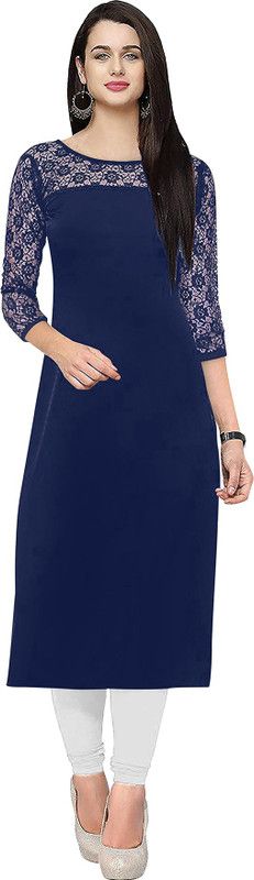 Women Self Design Crepe Straight Kurta  (Blue)