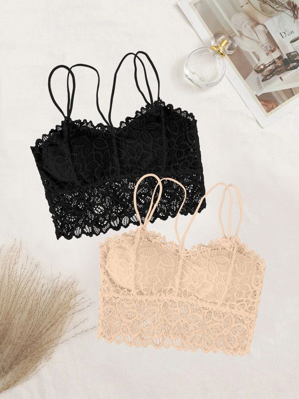 Women Cami Bra Lightly Padded Bra  (Black, Beige)