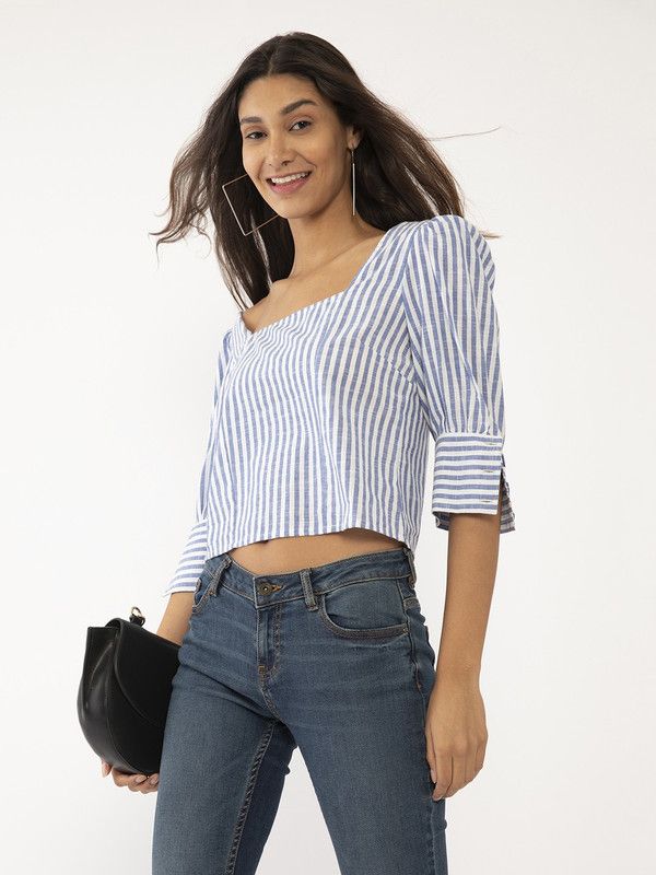 Casual Flared Sleeves Printed Women Multicolor Top