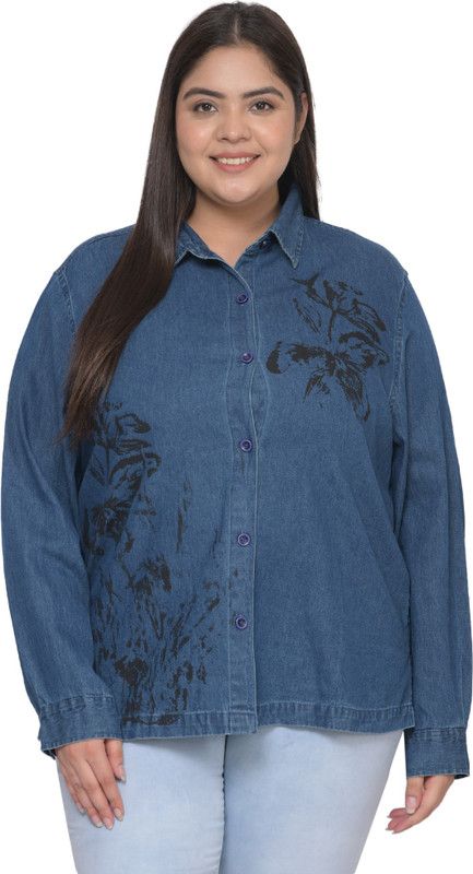 Women Printed Casual Blue Shirt