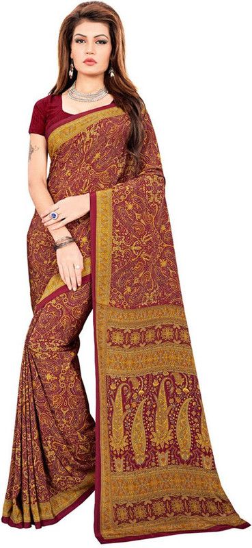 Printed Bollywood Crepe Saree  (Maroon)