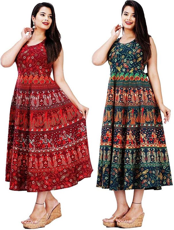 Women Gown Maroon, Green Dress
