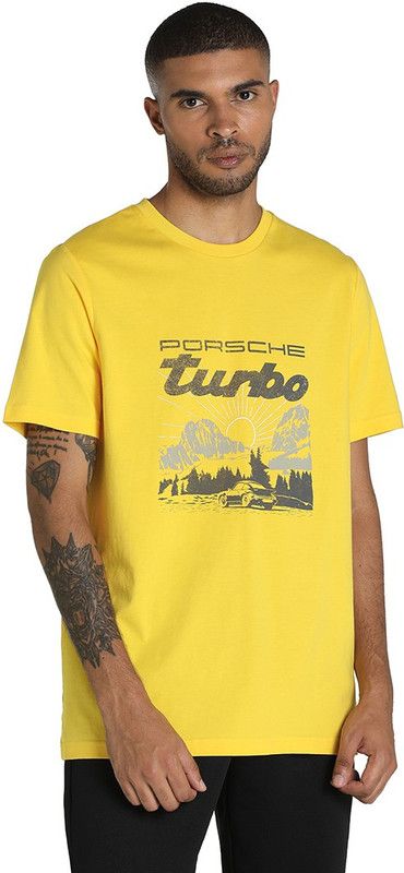 PL Graphic Tee 2 Men Graphic Print Crew Neck Cotton Blend Yellow T-Shirt