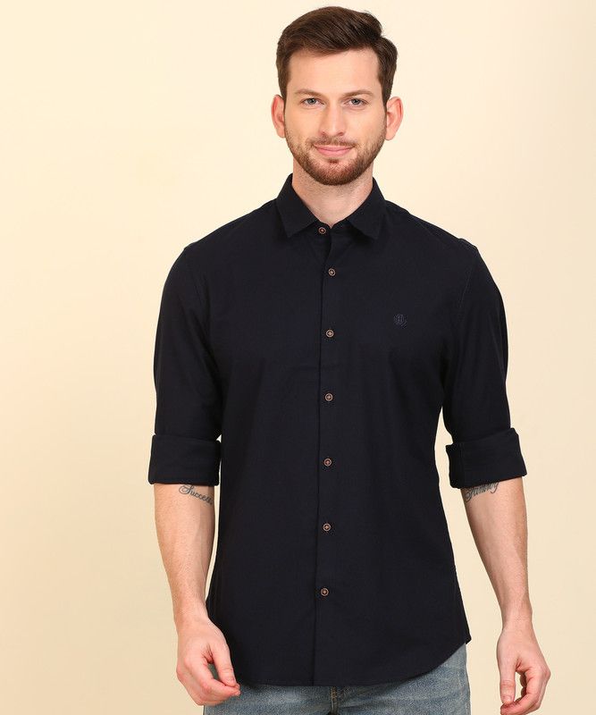 Men Super Slim Fit Self Design Spread Collar Formal Shirt