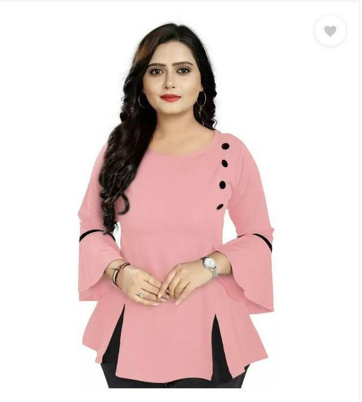 Casual Bell Sleeves Color Block Women Pink Top