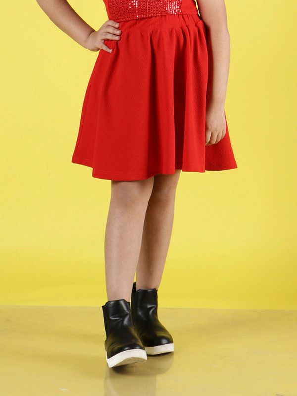Girls Solid Regular Red Skirt