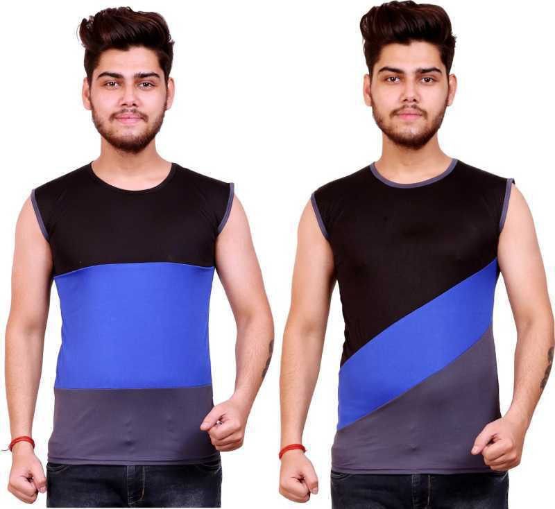 Pack of 2 Men Colorblock Round Neck Polyester Multicolor T-Shirt