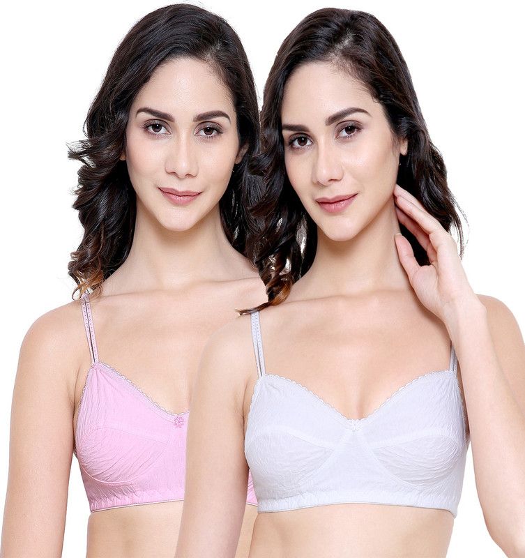 Pack of 2 Women Bralette Non Padded Bra  (White, Pink)