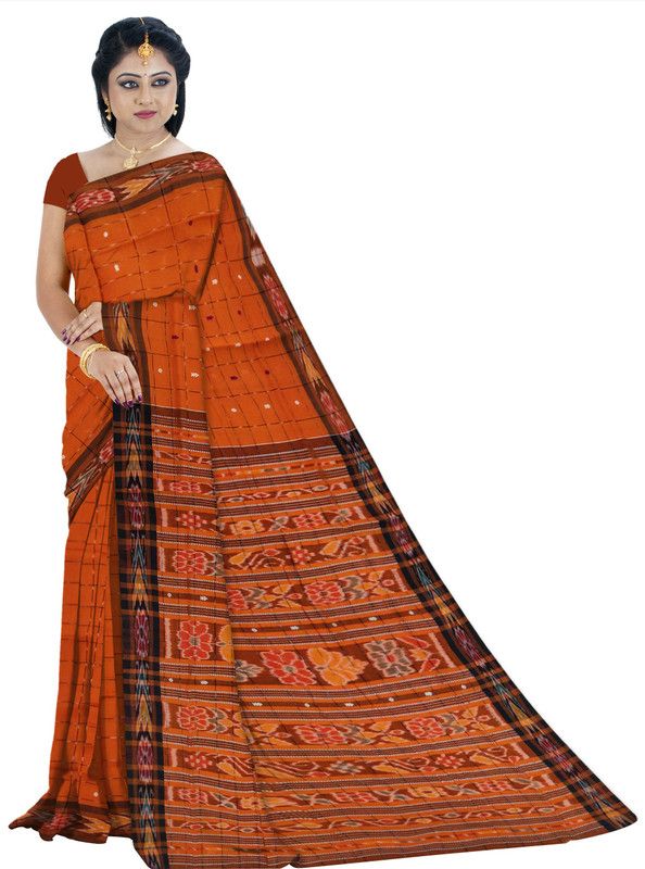 Striped Handloom Pure Cotton Saree  (Orange)