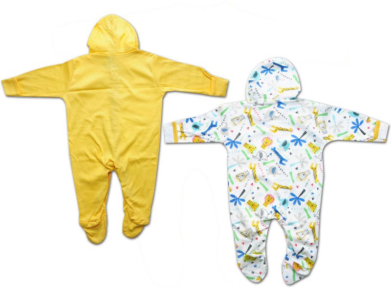 Romper For Baby Boys & Baby Girls Printed, Striped Pure Cotton  (Yellow, Pack of 2)