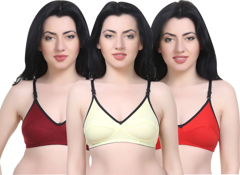 Pack of 3 Women T-Shirt Non Padded Bra  (Red, Maroon, Light Green)