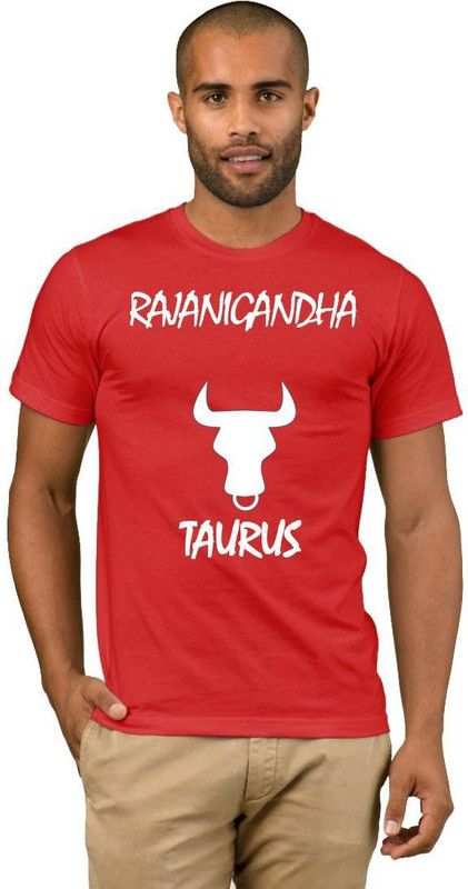Rajanigandha Zodiac Taurus Style Fashion V04 Men Printed Round Neck Cotton Blend Red, White T-Shirt