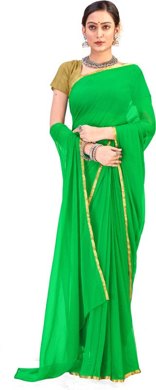 Solid/Plain, Embellished, Woven Kanjivaram Jacquard, Cotton Silk Saree  (Light Green)
