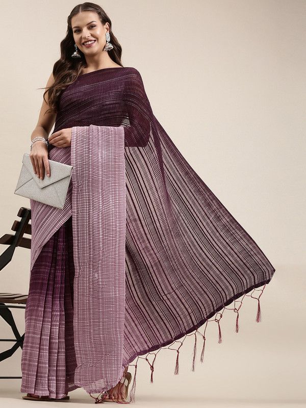 Self Design Bollywood Silk Blend Saree  (Purple, Pink)