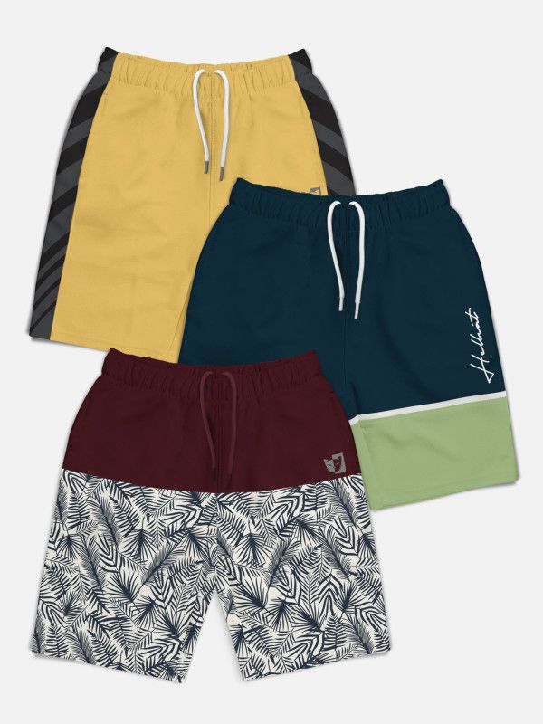 Short For Boys Casual Printed Cotton Blend  (Maroon, Pack of 3)
