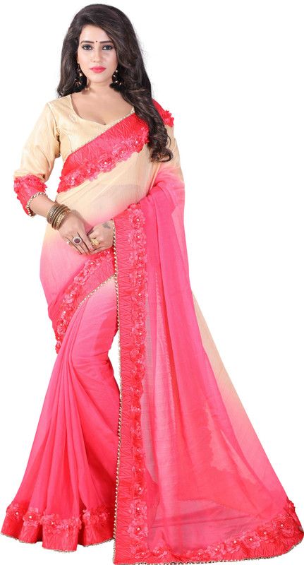 Applique Bollywood Chiffon Saree  (Multicolor)