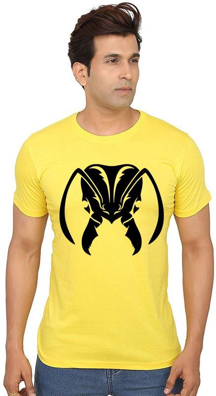 Ant Crab Men Printed Round Neck Pure Cotton Yellow T-Shirt