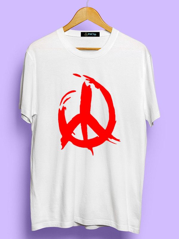 Shopezzz Bazaar Men's Stylish Peace Printed T-Shirt Men Printed Round Neck Cotton Blend White T-Shirt