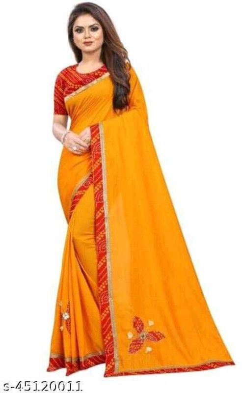 Bandhani Art Silk Saree  (Yellow)