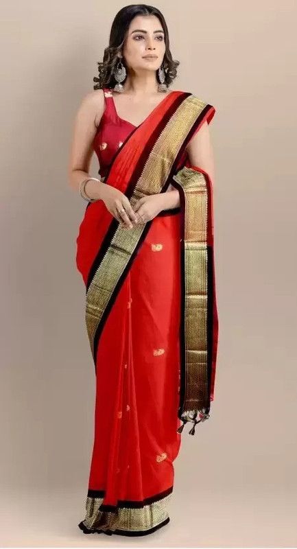 Woven, Self Design Kanjivaram Cotton Silk, Jacquard Saree  (Red)
