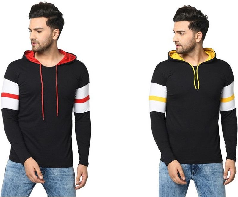 Striped Men Black T-Shirt  (Pack of 2)
