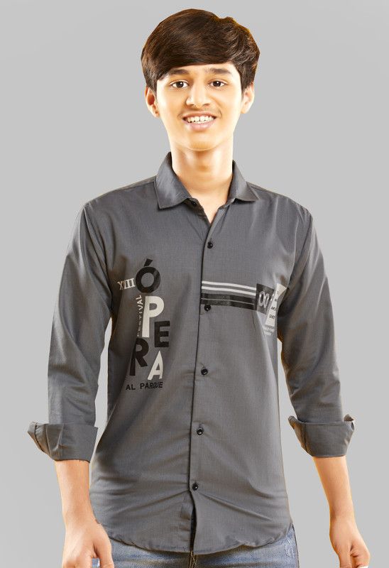 Boys Printed Casual Beige Shirt