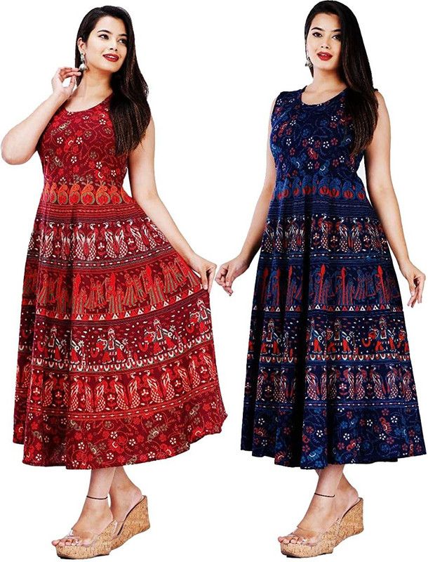 Women Gown Blue, Maroon Dress