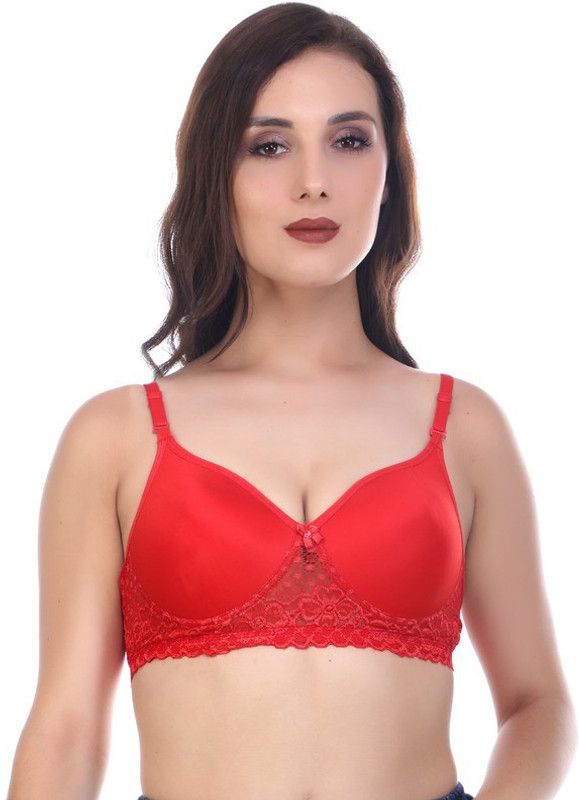 Women T-Shirt Lightly Padded Bra  (Orange, Red)