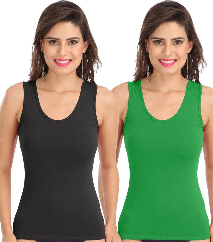 Women Black, Green Camisole