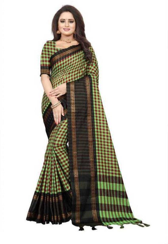Self Design, Woven Banarasi Pure Silk, Cotton Silk Saree  (Green, Gold, Black)