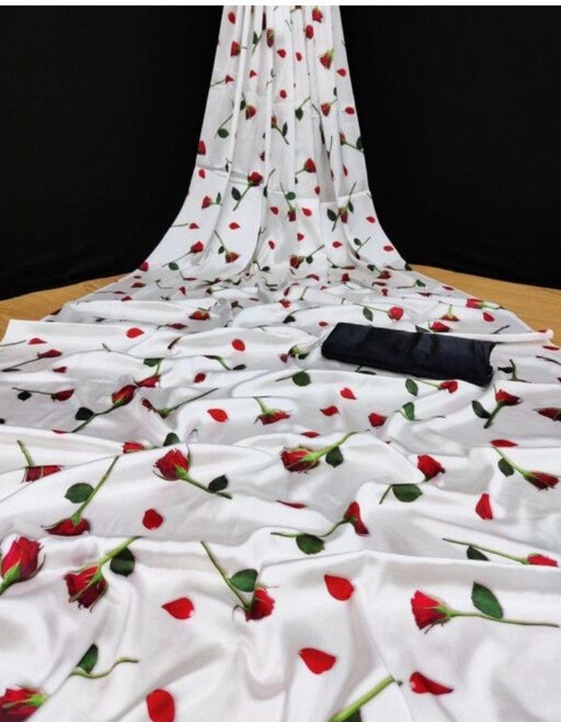 Floral Print Fashion Crepe Saree  (White)
