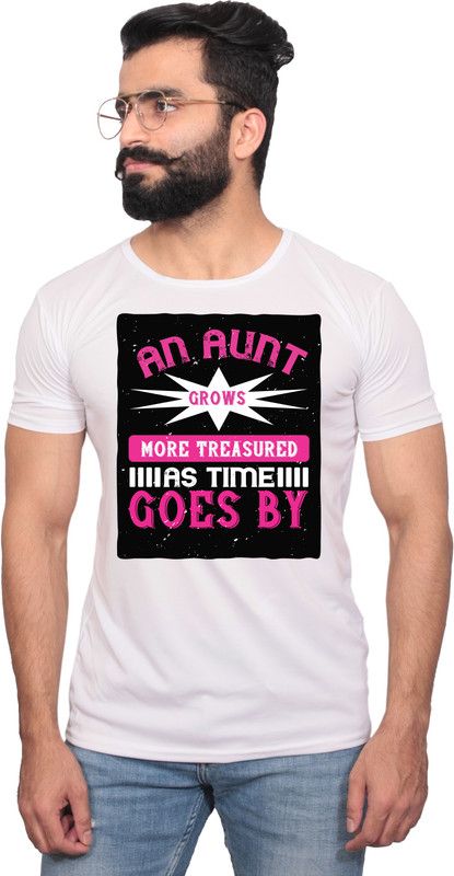 1916 Men Printed Round Neck Polyester White T-Shirt