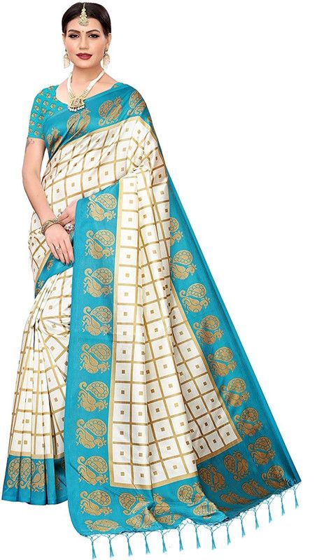 Printed, Checkered Daily Wear Art Silk Saree  (Multicolor)