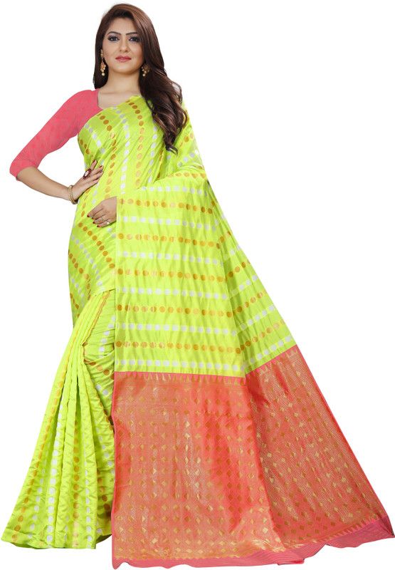 Checkered Kanjivaram Jacquard Saree  (Light Green)