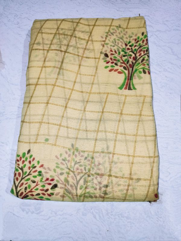 Checkered Chanderi Chanderi Saree  (Beige)