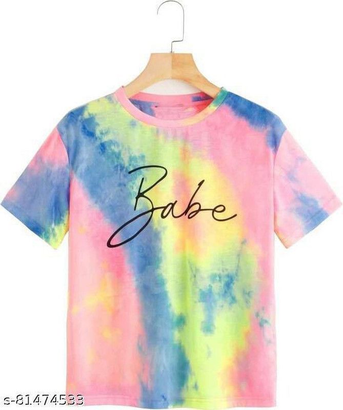 Women Tie & Dye Round Neck Polyester Multicolor T-Shirt