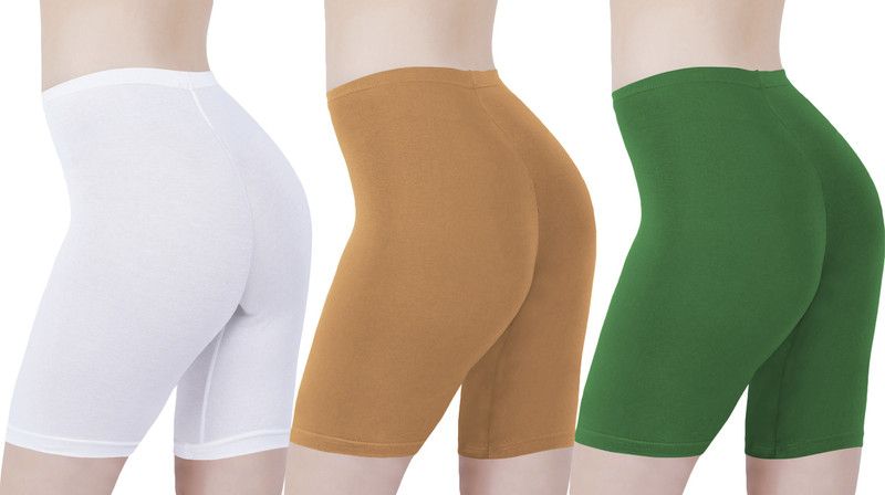 Pack of 3 Solid Women White, Brown, Green Cycling Shorts