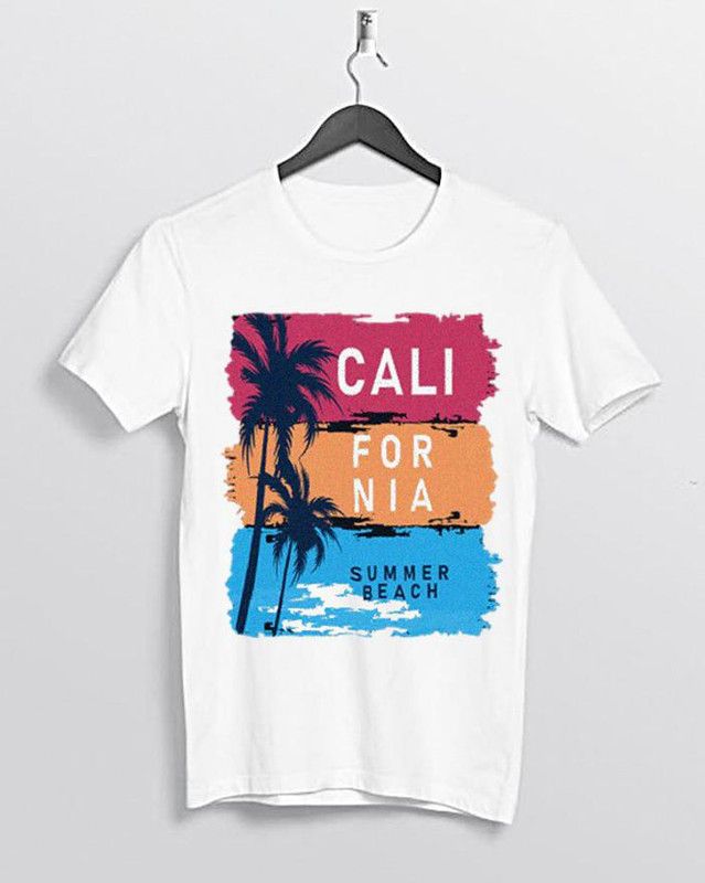 Men Printed Round Neck Reversible Polyester White T-Shirt