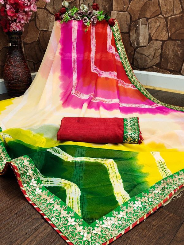 Embellished Patola Dupion Silk Saree  (Multicolor)