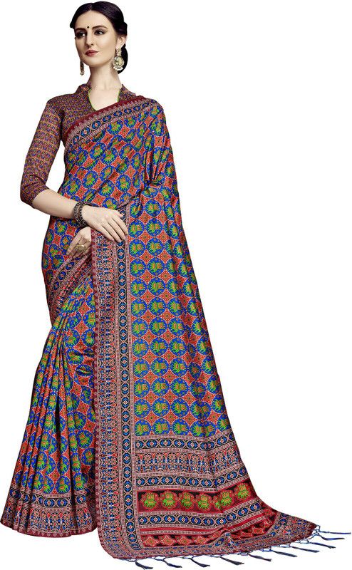 Printed Bollywood Silk Blend, Art Silk Saree  (Blue)