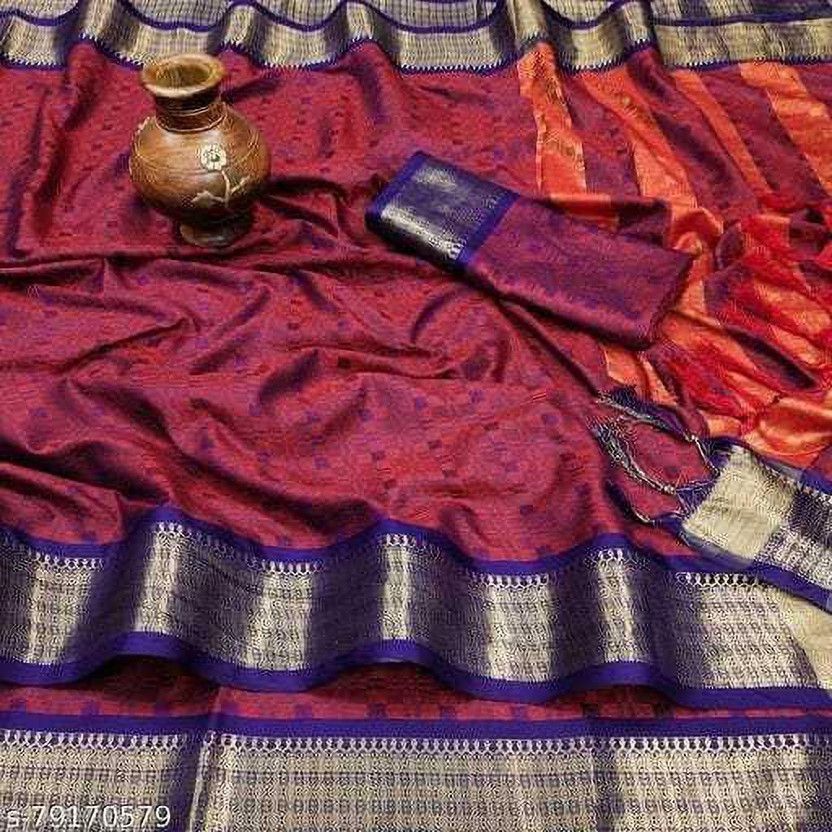 Woven Daily Wear Art Silk, Cotton Silk Saree  (Red)