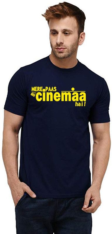 Mere Paas Cinemaa Hai Men Graphic Print Round Neck Pure Cotton Dark Blue T-Shirt
