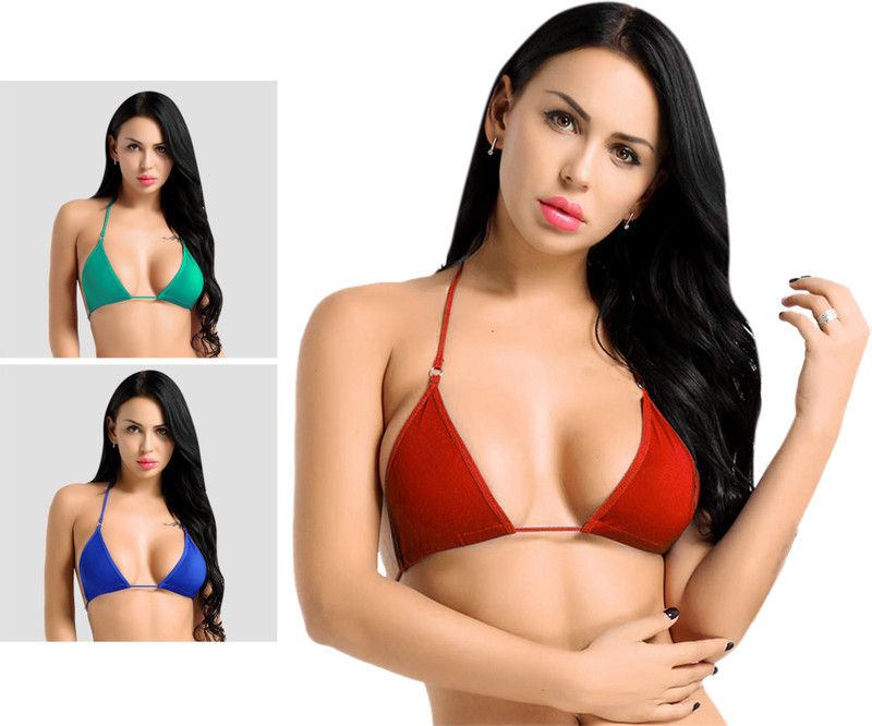 Pack of 3 Women Plunge Non Padded Bra  (Green, Dark Blue, Red)