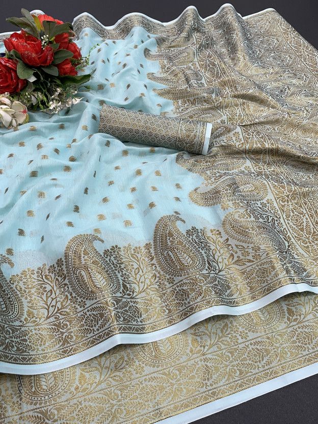 Self Design, Woven Banarasi Jacquard, Cotton Silk Saree  (Gold)